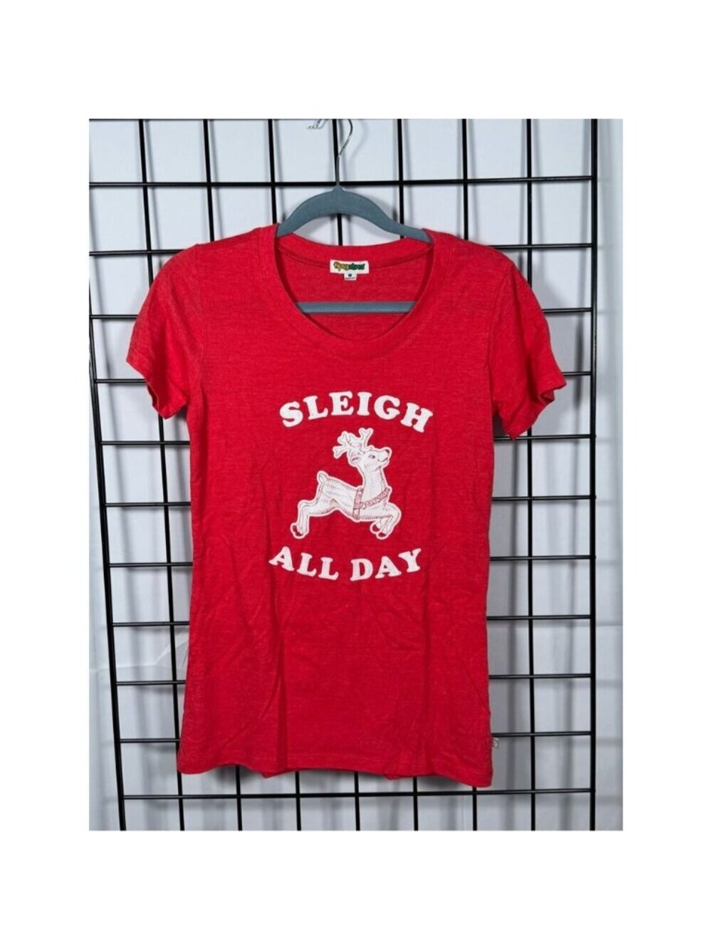 Tipsy Elves Sleigh All Day SS T-Shirt Womens S‎ Red Graphic Holiday Christmas